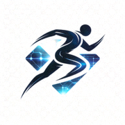 乐竟·(中国)体育智能科技股份有限公司官方logo，橙色动感弧线结合科技蓝底色，体现体育智能科技品牌形象
